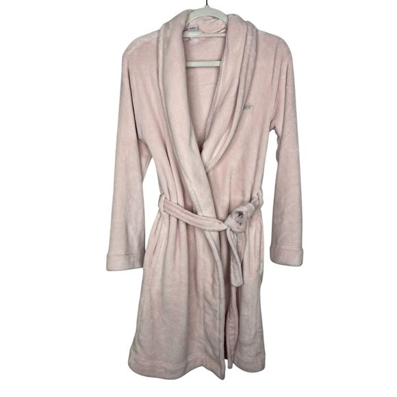 Calvin Klein Robe Womens Sz XS Small Pink Plush Fleece Short Belted Fall Winter - Picture 1 of 13